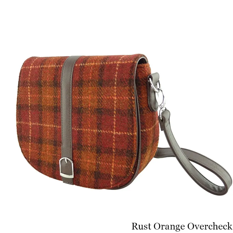 B40170 RUST WITH ORANGE OVERCHECK Colour Handwoven Harris Tweed Tartan Shoulder Bag Gaelsong