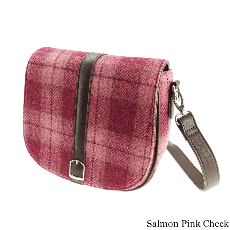 B40170 SALMON PINK CHECK Colour Handwoven Harris Tweed Tartan Shoulder Bag Gaelsong