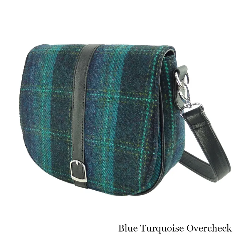 B40170 TURQUOISE Colour Handwoven Harris Tweed Tartan Shoulder Bag Gaelsong