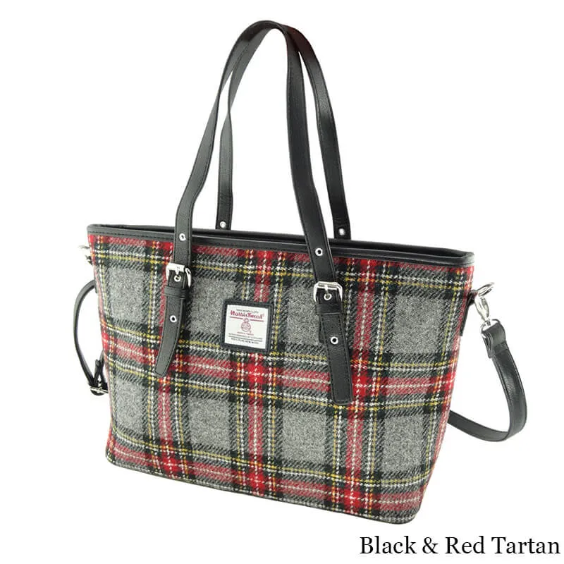 B40172 BLK RED Colour Handmade Tartan Harris Tweed Large Tote Bag Gaelsong
