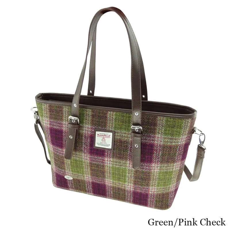 B40172 GREEN PINK Colour Handmade Tartan Harris Tweed Large Tote Bag Gaelsong