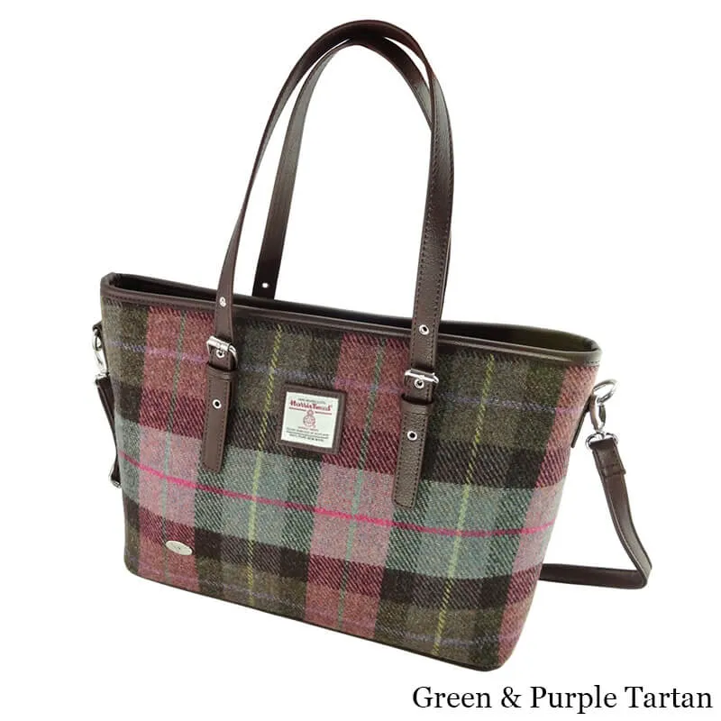 B40172 GREEN PURPLE Colour Handmade Tartan Harris Tweed Large Tote Bag Gaelsong