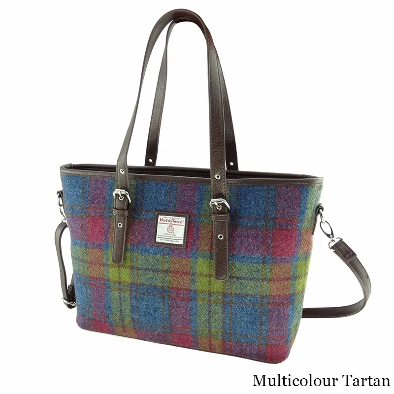 B40172 MULTICOLOUR Colour Handmade Tartan Harris Tweed Large Tote Bag Gaelsong