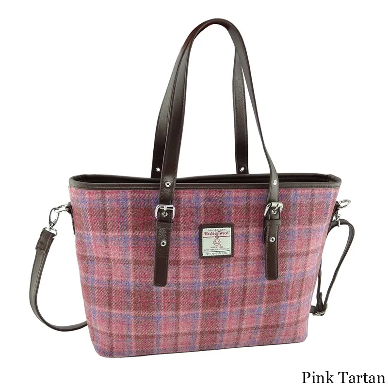 B40172 PINK TARTAN Colour Handmade Tartan Harris Tweed Large Tote Bag Gaelsong