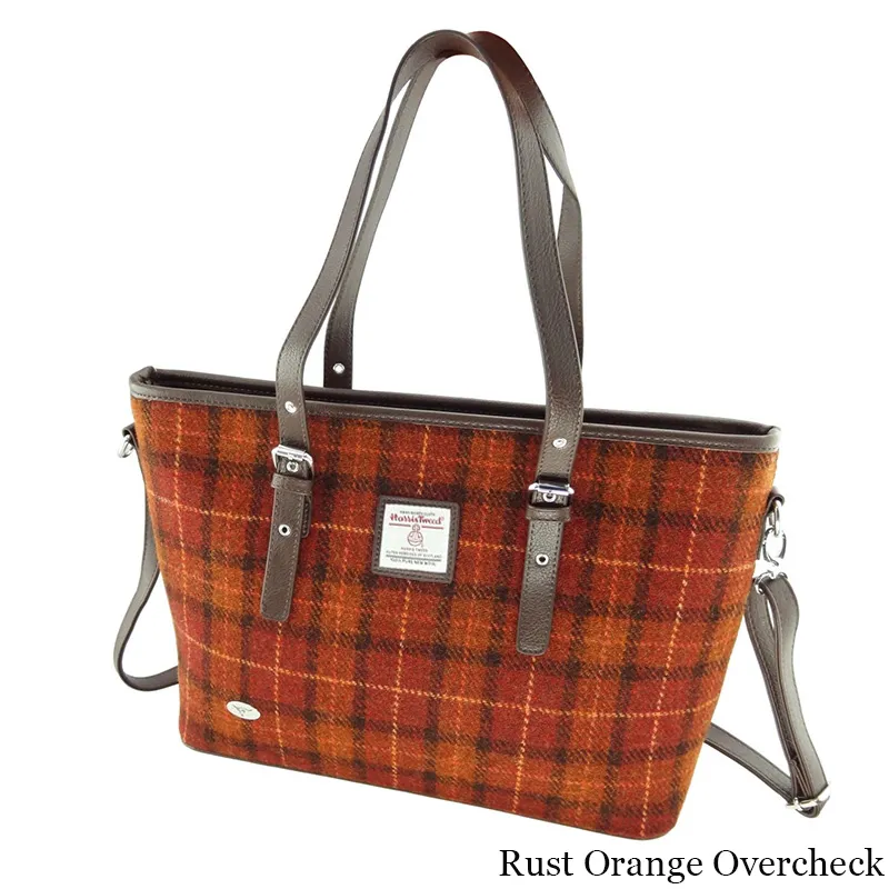 B40172 RUST WITH ORANGE OVERCHECK Colour Handmade Tartan Harris Tweed Large Tote Bag Gaelsong