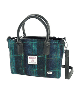 Small Harris Tweed Tote in Blue with Turquoise Check