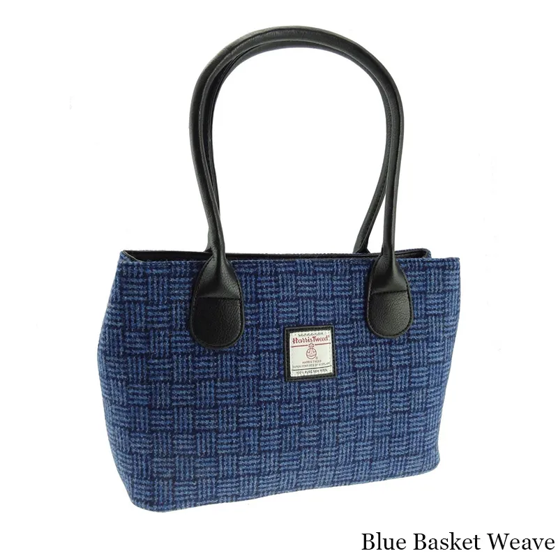 B40175 BLUE BASKET WEAVE Colour Classic Harris Tweed Tartan Handbag  Gaelsong