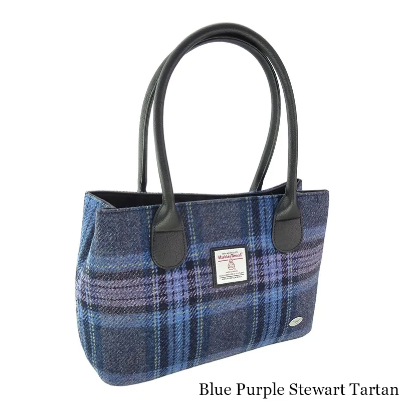 B40175 BLUE PURPLE STEWART TARTAN Colour Classic Harris Tweed Tartan Handbag  Gaelsong