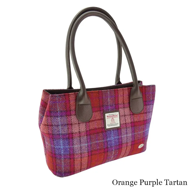 B40175 ORANGE PURPLE TARTAN Colour Classic Harris Tweed Tartan Handbag  Gaelsong