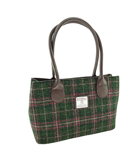 Classic Harris Tweed Handbag - Green & Plum