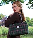 Classic Harris Tweed Handbag - Green & Plum view 2
