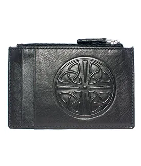 Leather Celtic ID Card Wallet in Black