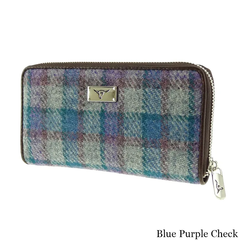 B40195 BLUE PURPLE Colour Women Handwoven Harris Tweed Zip Wallet Gaelsong