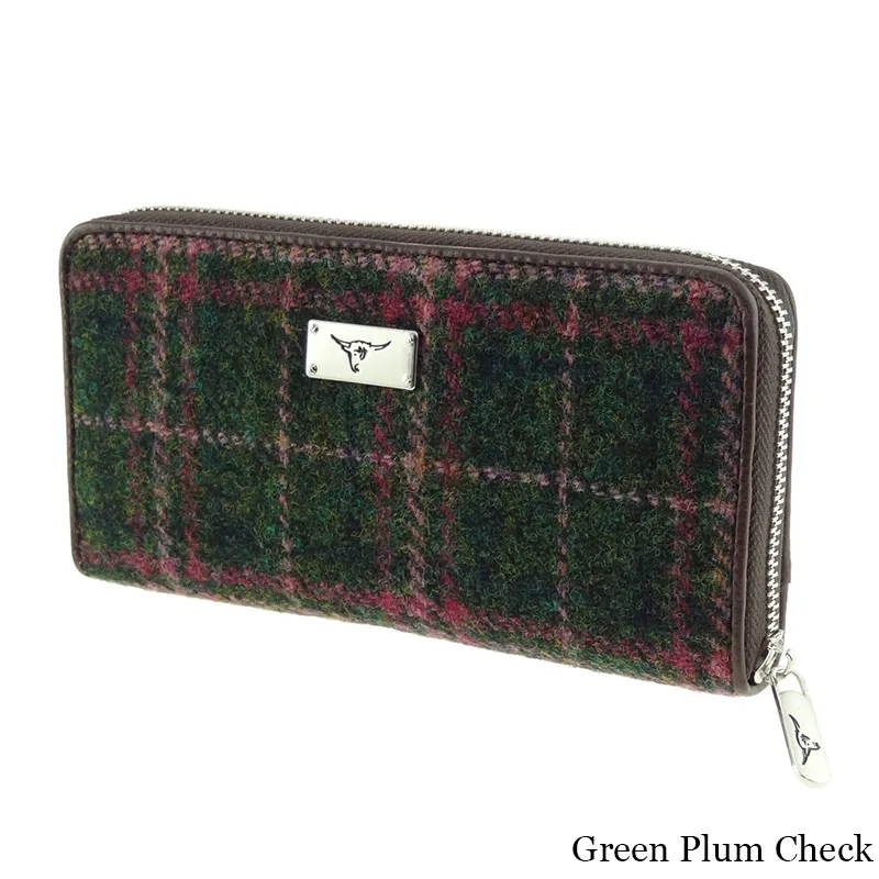 B40195 GREEN PLUM Colour Women Handwoven Harris Tweed Zip Wallet Gaelsong