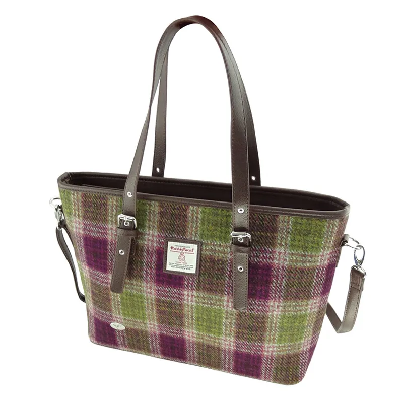 Handmade Harris Tweed Tote Bag in Green/Pink Check