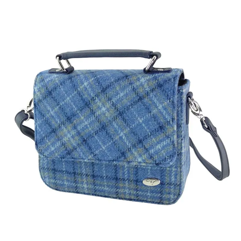 Harris Tweed Square Shoulder Bag Blue Check