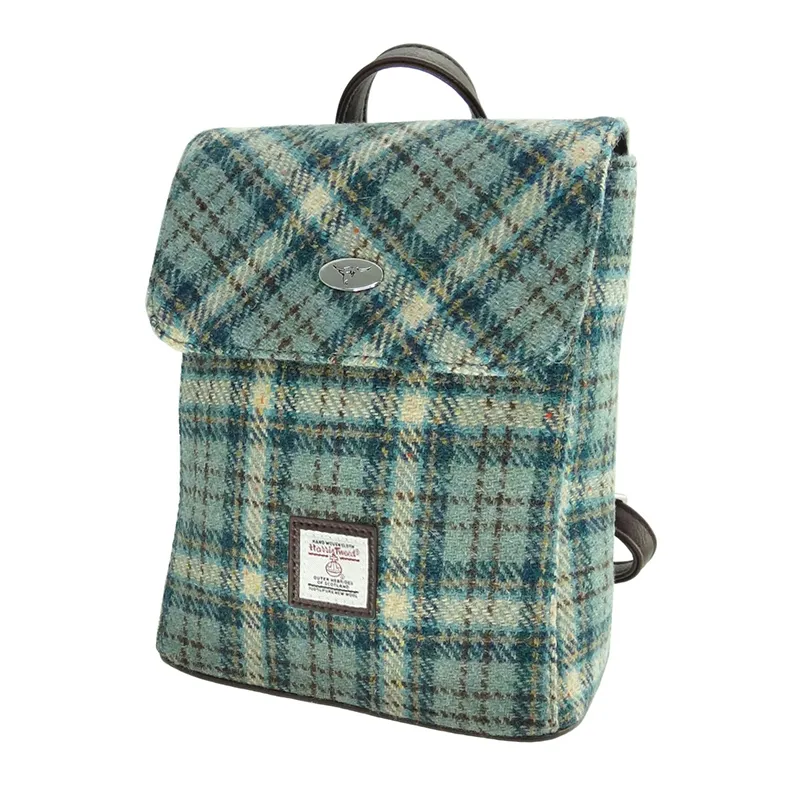 Handwoven Harris Tweed Backpack - Cream & Green Check