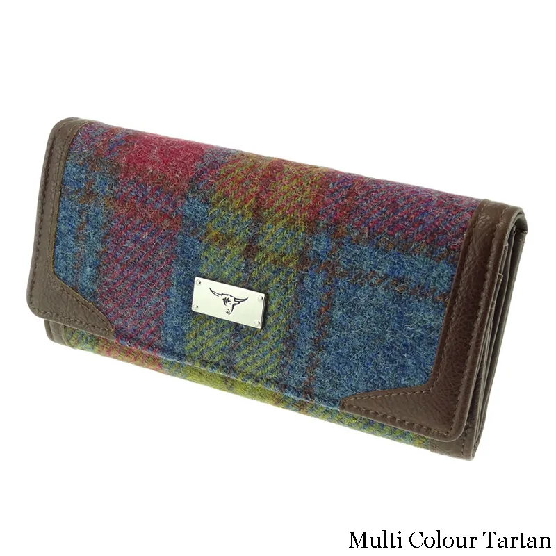 B40210 Handmade Harris Tweed Long Purse - Multi Colour Tartan Gaelsong