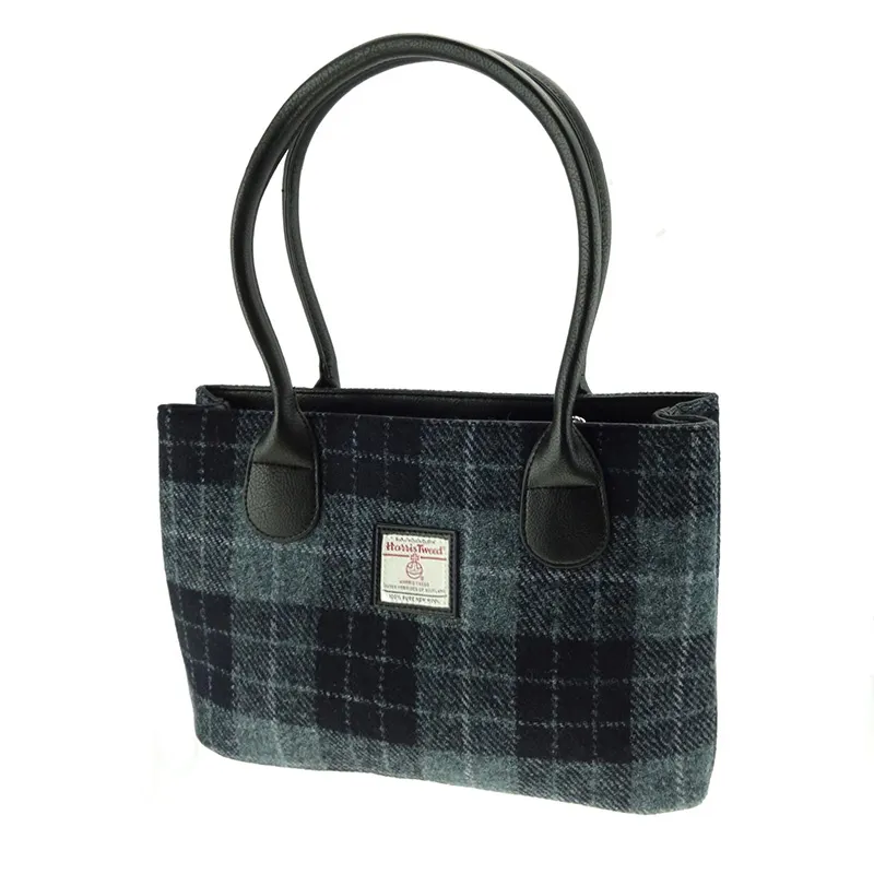 Authentic Harris Tweed Handbag - Grey/Black Tartan