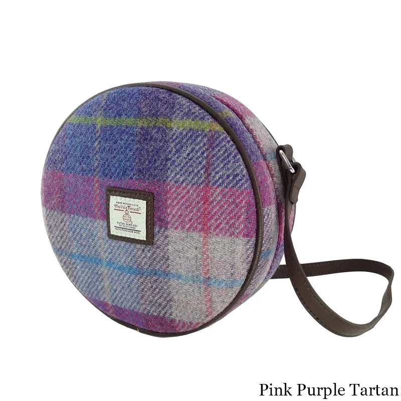 B40220 PINK PURPLE Colour Harris Tweed Round Shoulder Bag  Gaelsong