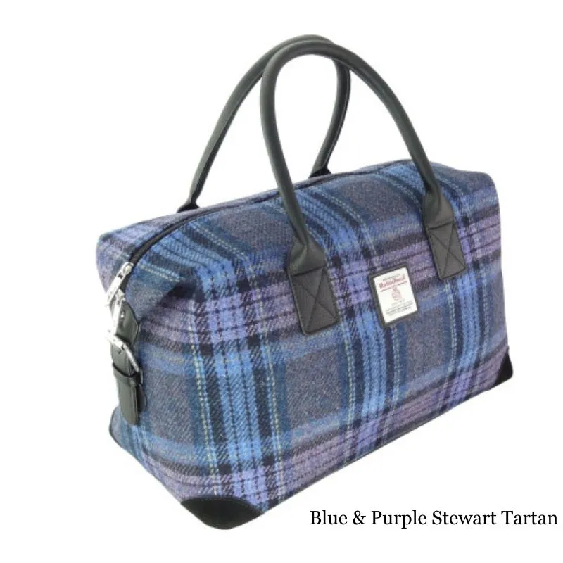 B40223 Handmade Tartan Harris Tweed Overnight Bag  Blue Purple Gaelsong