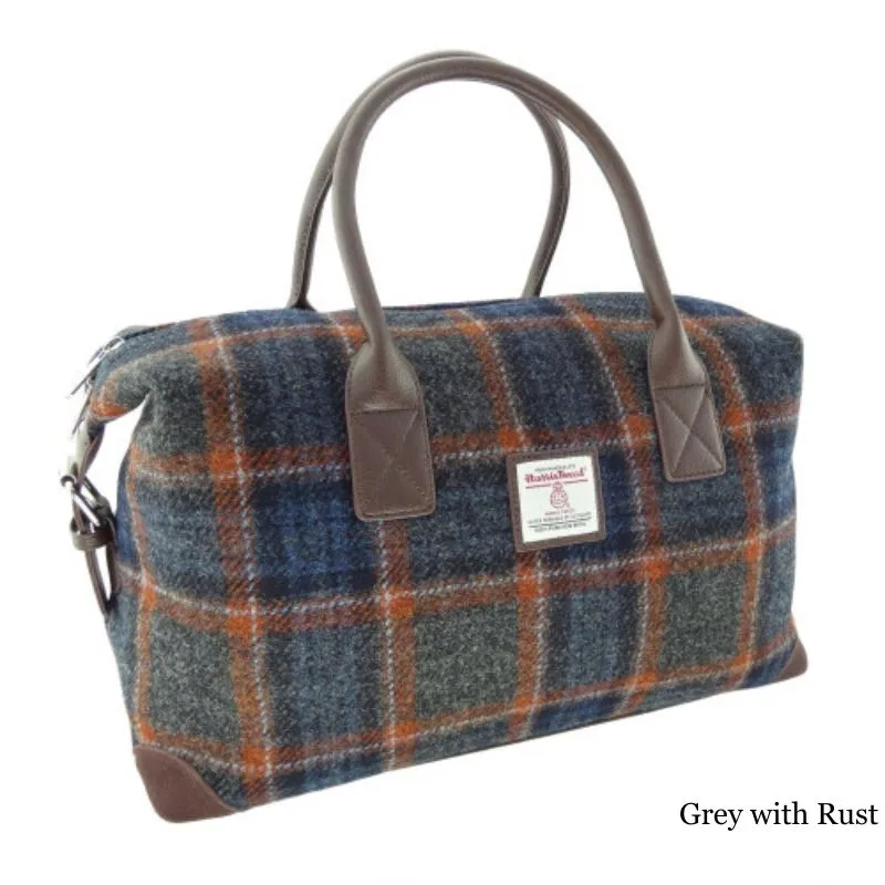 B40223 Handmade Tartan Harris Tweed Overnight Bag  Grey with Rust Gaelsong