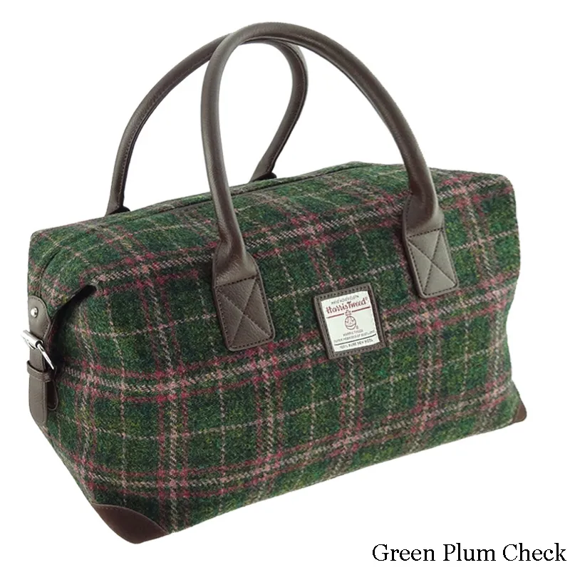 B40223 Handmade Harris Tweed Overnight Bag - Green Plum Check Gaelsong
