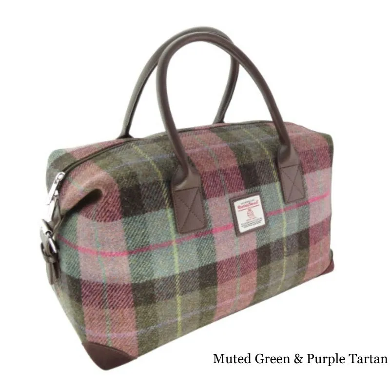 B40223 Handmade Tartan Harris Tweed Overnight Bag  Muted Green Gaelsong