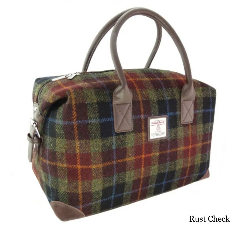 B40223 Handmade Tartan Harris Tweed Overnight Bag Rust Check Gaelsong