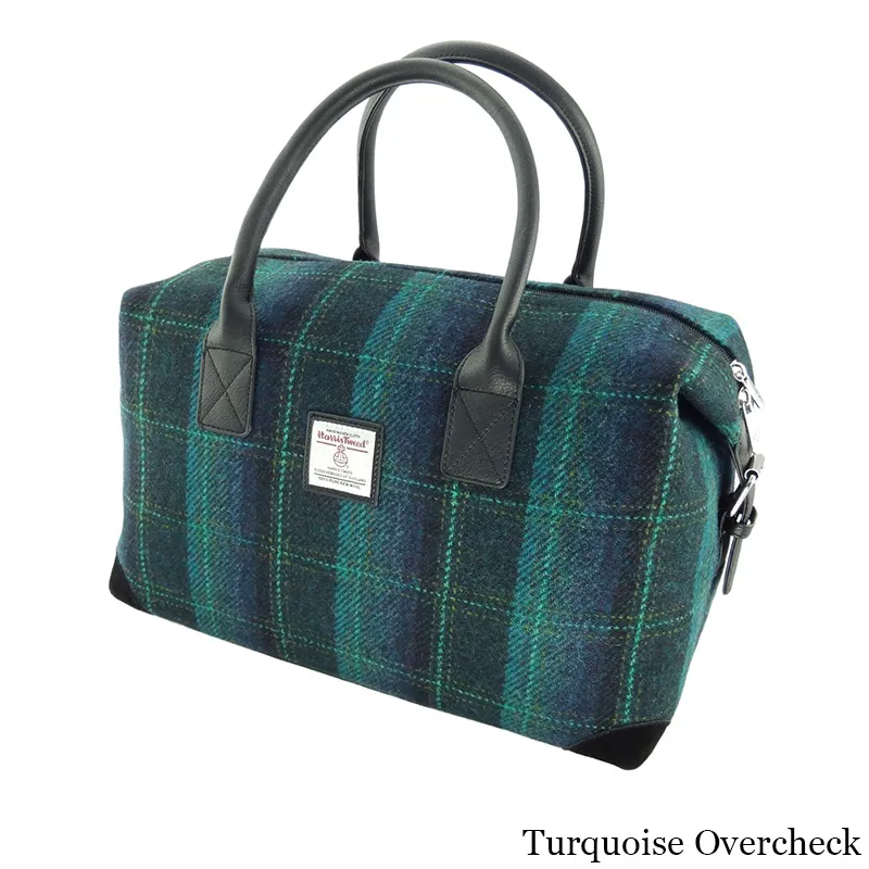 B40223 TURQUOISE TARTAN Colour Handmade Tartan Harris Tweed Overnight Bag  Gaelsong