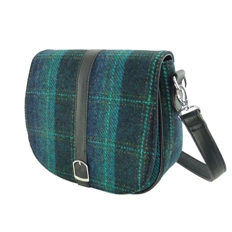 Handmade Harris Tweed Shoulder Bag - Turquoise Overcheck