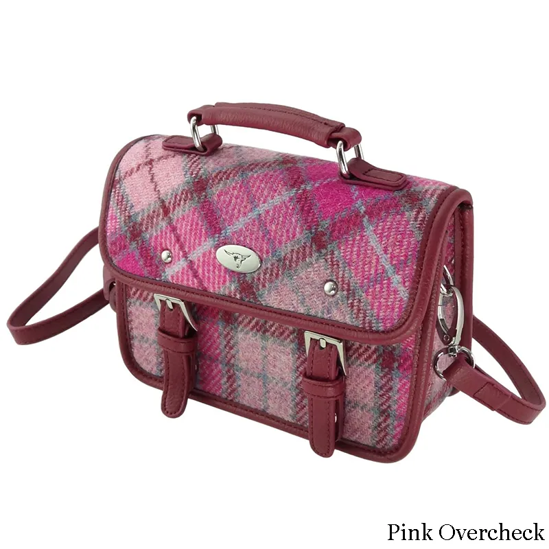 B40233 Handwoven Harris Tweed Mini Satchel - Pink Overcheck Gaelsong
