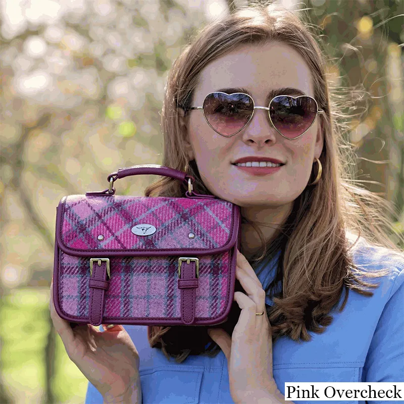 B40233 Handwoven Harris Tweed Mini Satchel - Pink Overcheck Lifestyle  Gaelsong