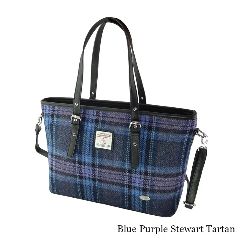 B40241 BLUE PURPLE STEWART TARTAN Colour Tartan Harris Tweed Tote Bag Gaelsong