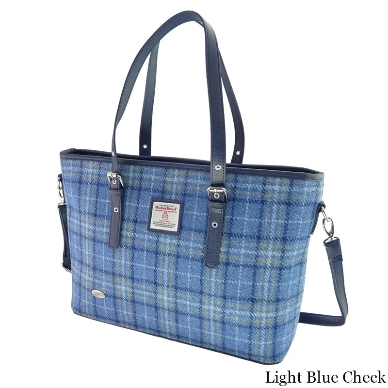 B40241 LIGHT BLUE CHECK Colour Tartan Harris Tweed Tote Bag Gaelsong