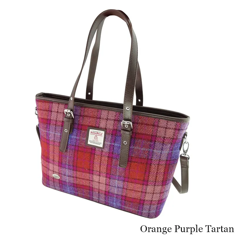 B40241 ORANGE PURPLE TARTAN Colour Tartan Harris Tweed Tote Bag Gaelsong