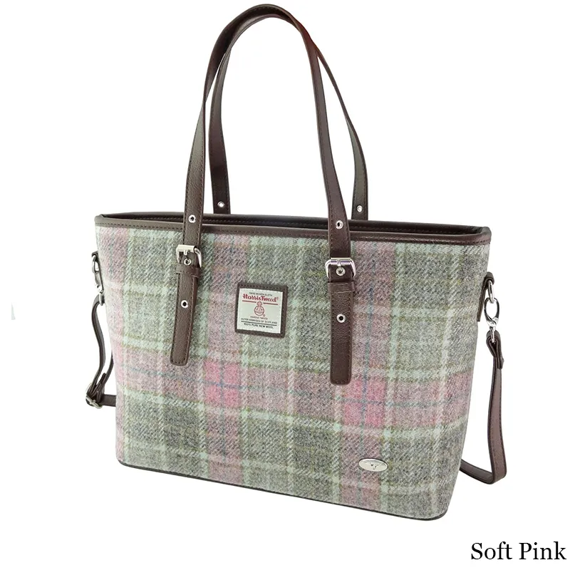 B40241 SOFT PINK Colour Tartan Harris Tweed Tote Bag Gaelsong
