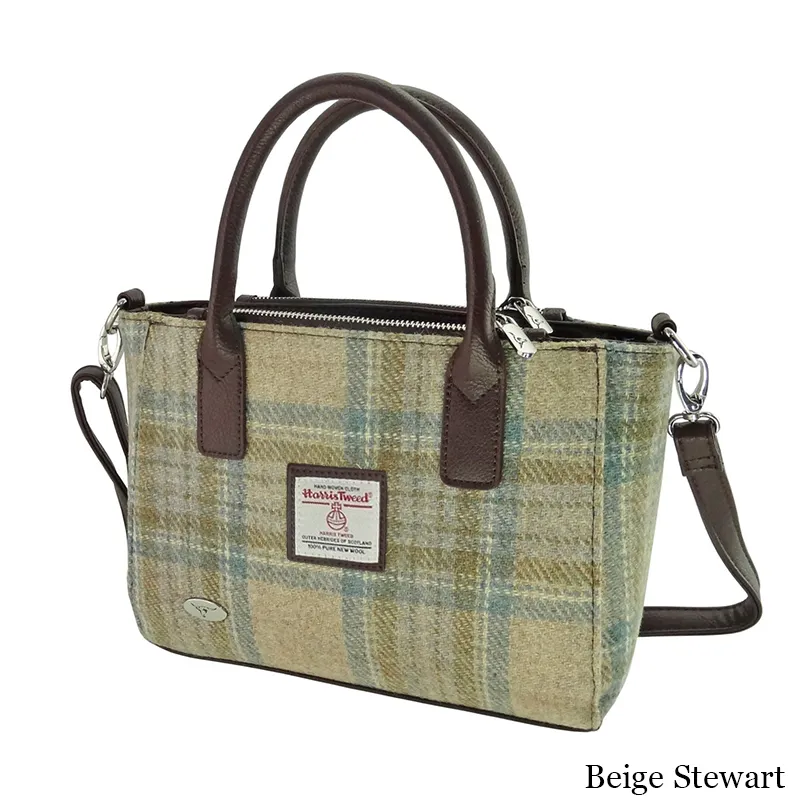 B40242 BEIGE Colour Small Tartan Harris Tweed Tote Bag Gaelsong