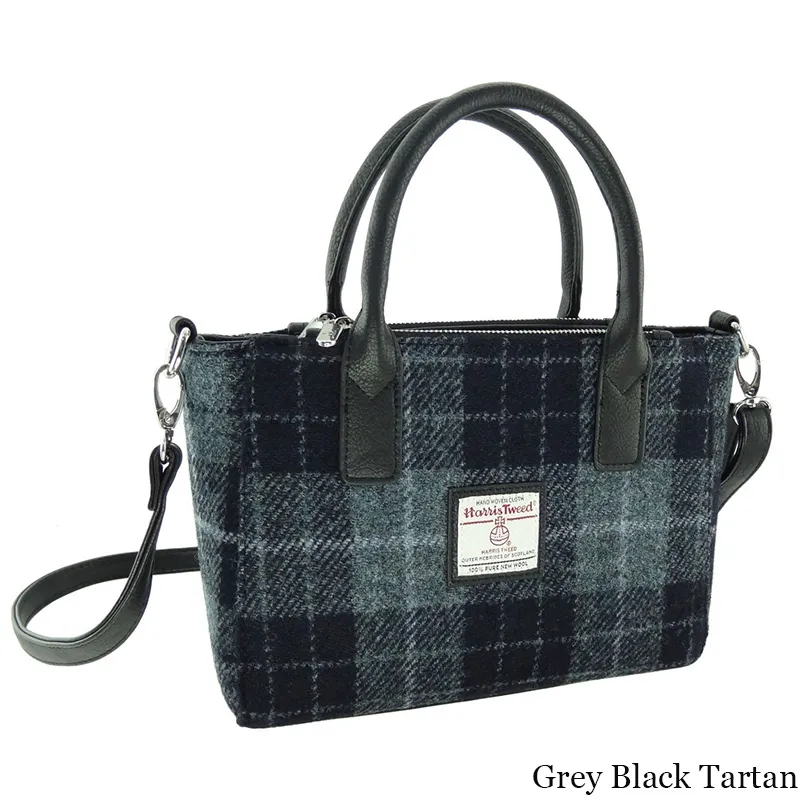 B40242 GREY BLACK TARTAN Colour Small Tartan Harris Tweed Tote Bag Gaelsong