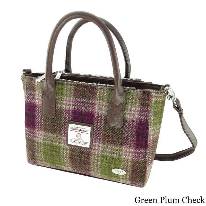B40242 GREEN PLUM Colour Small Tartan Harris Tweed Tote Bag Gaelsong