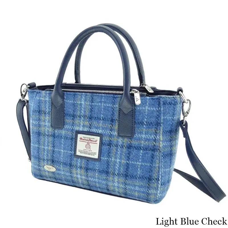 B40242 LIGHT BLUE CHECK Colour Small Tartan Harris Tweed Tote Bag Gaelsong
