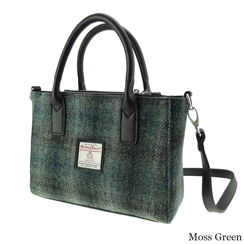 B40242 MOSS GREEN Colour Small Tartan Harris Tweed Tote Bag Gaelsong