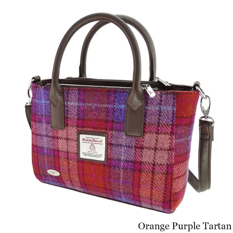 B40242 ORANGE PURPLE Colour Small Tartan Harris Tweed Tote Bag Gaelsong