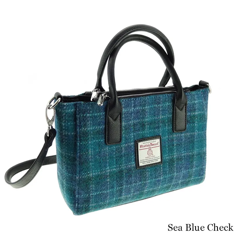 B40242 SEA BLUE CHECK Colour Small Tartan Harris Tweed Tote Bag Gaelsong