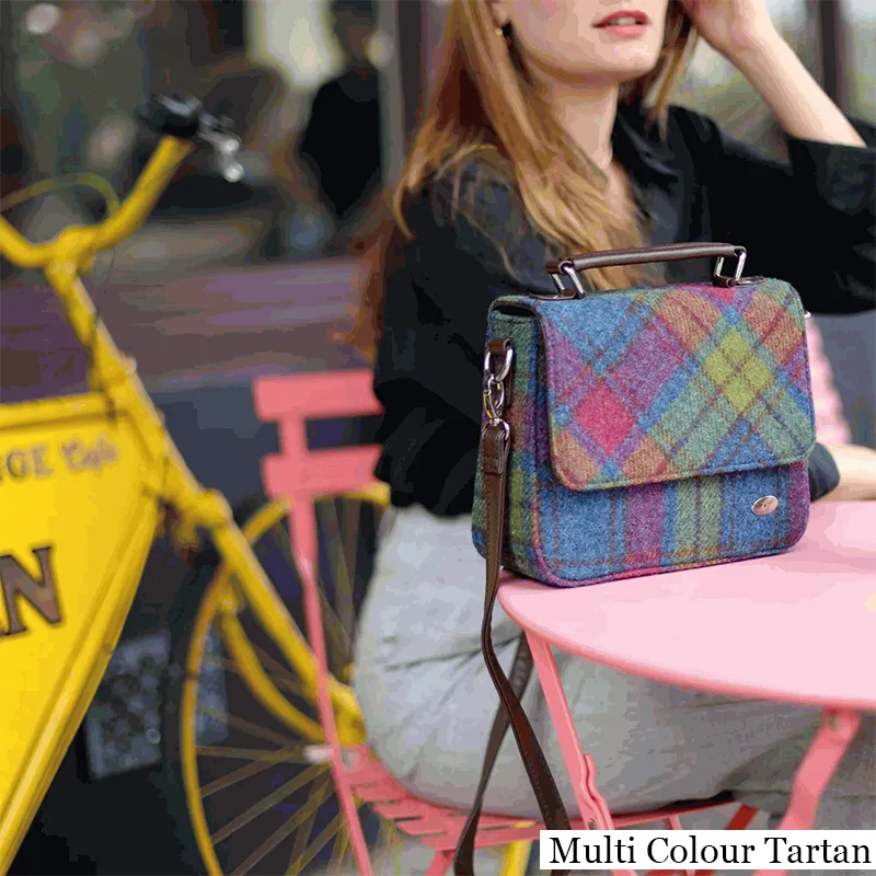 B40243 MULTI COLOUR TARTAN Harris Tweed Square Shoulder Bag Lifestyle Gaelsong