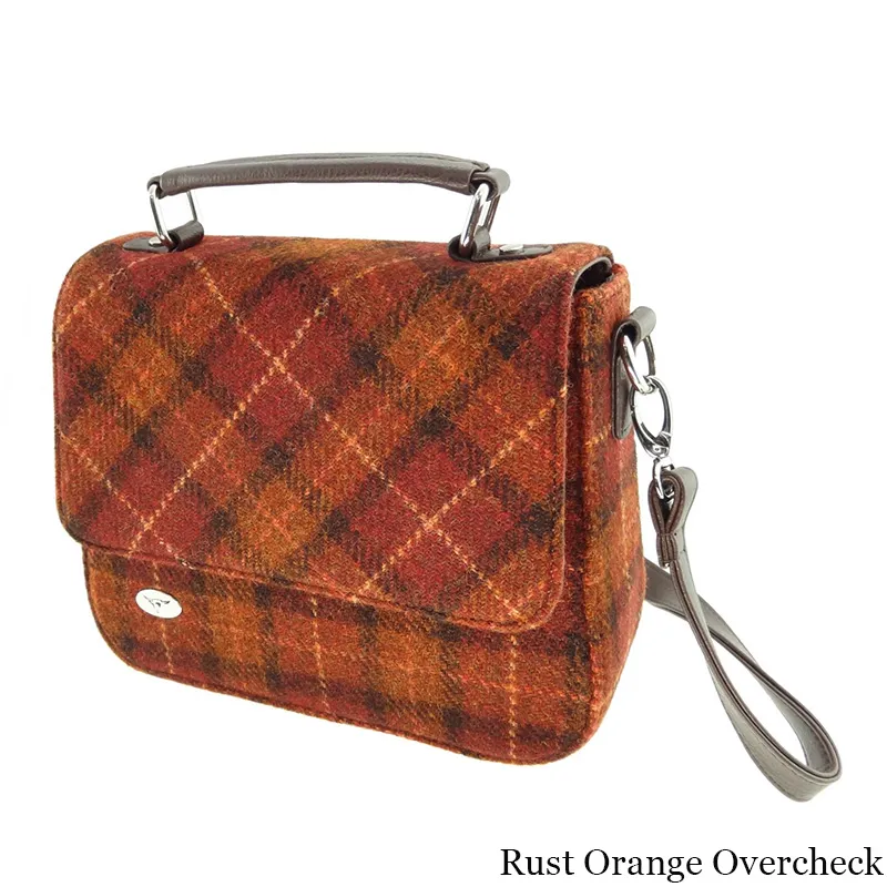 B40243 RUST WITH ORANGE OVERCHECK Colour Harris Tweed Square Shoulder Bag Gaelsong