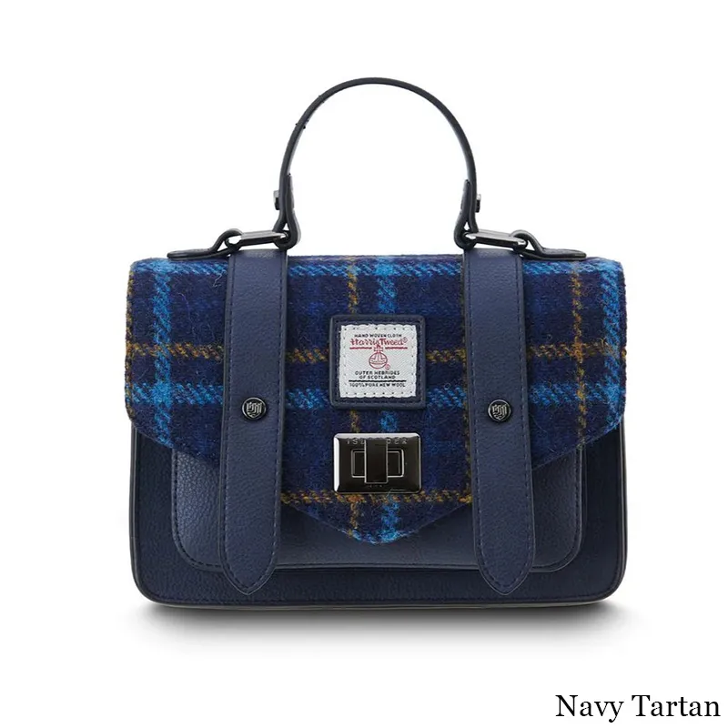 B40248 NAVY TARTAN Colour Handwoven Harris Tweed Satchel  Gaelsong