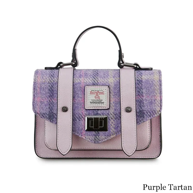 B40248 PURPLE TARTAN Colour Handwoven Harris Tweed Satchel  Gaelsong