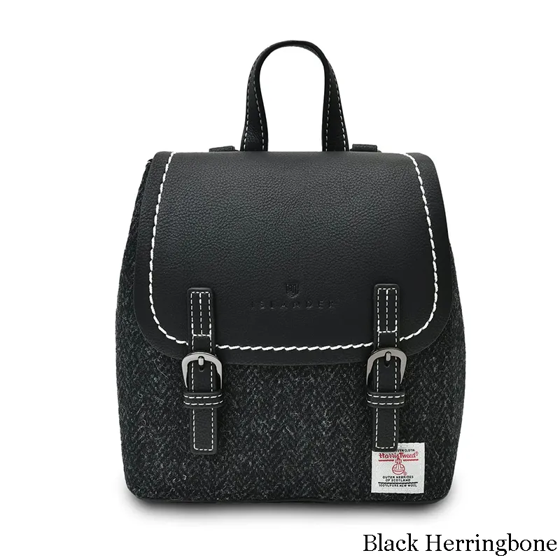 B40249 BLACK HERRINGBONE Mini Harris Tweed Jura Backpack Gaelsong