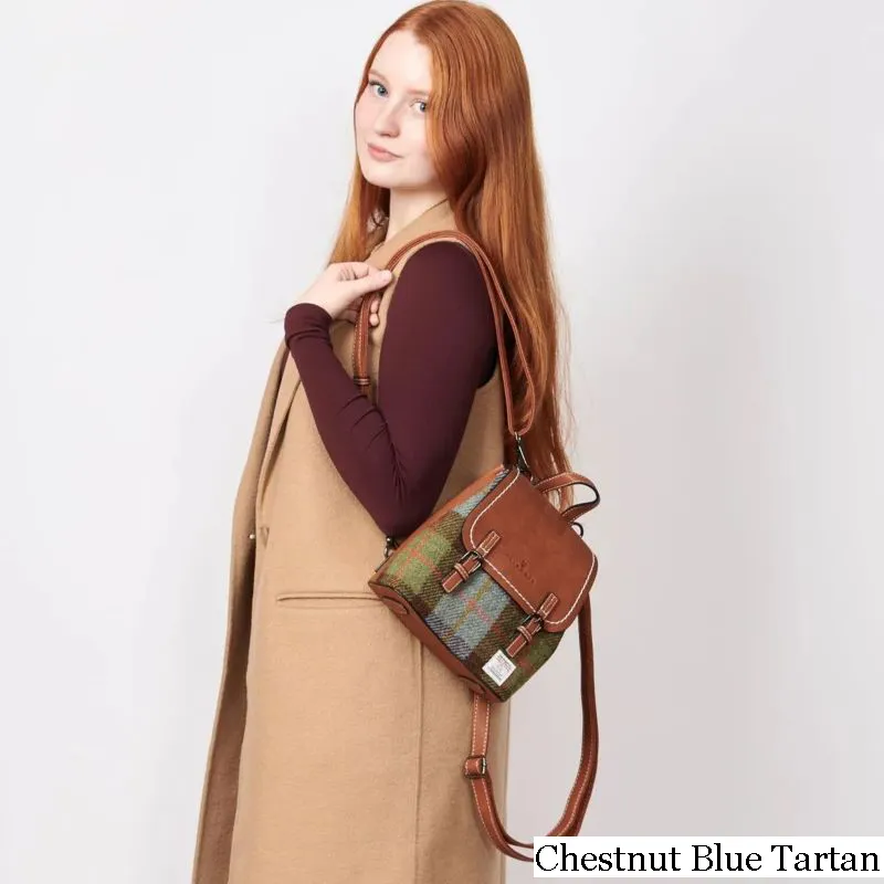 B40249 CHESTNUT HERRINGBONE Mini Harris Tweed Jura Backpack Lifestyle Studio Gaelsong
